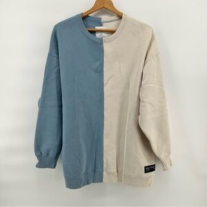 Social Tourist Mens Sweatshirt Blue & Off White Pullover Sz Large Colorblock‎